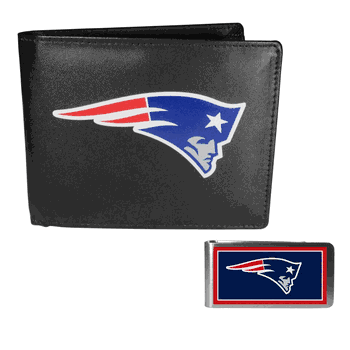 New England Patriots Leather Bi-fold Wallet & Color Money Clip