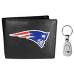 New England Patriots Leather Bi-fold Wallet & Steel Key Chain