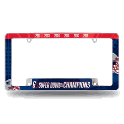 New England Patriots Multi Champ 12" x 6" Chrome All Over Automotive License Plate Frame