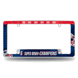 New England Patriots Multi Champ 12" x 6" Chrome All Over Automotive License Plate Frame for Car/Truck/SUV