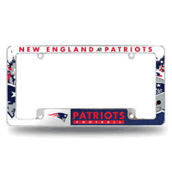 New England Patriots Primary 12" x 6" Chrome All Over Automotive License Plate Frame for Car/Truck/SUV