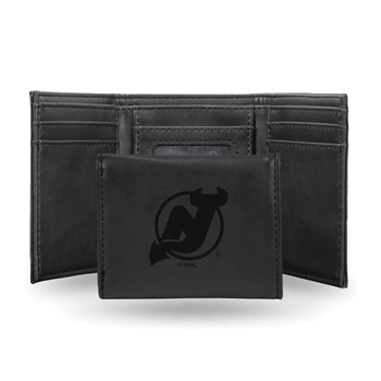 New Jersey Devils Black Laser Engraved Faux Leather Trifold