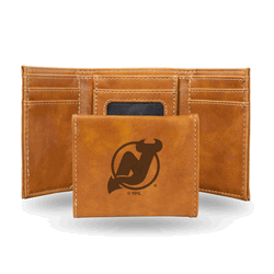 New Jersey Devils Brown Laser Engraved Faux Leather Trifold