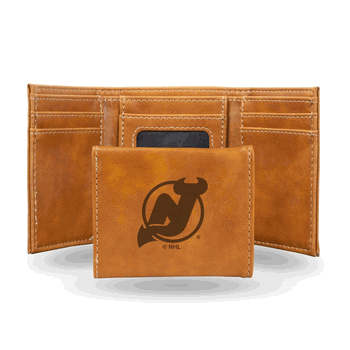 New Jersey Devils Brown Laser Engraved Faux Leather Trifold
