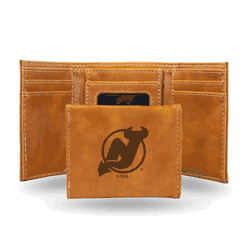 New Jersey Devils Brown Laser Engraved Tri-Fold Wallet