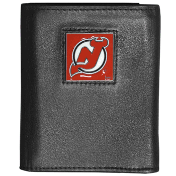 New Jersey Devils Deluxe Leather Tri-fold Wallet Packaged in Gift Box