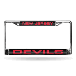 New Jersey Devils Laser Chrome Frame - Black Background With Red Letters