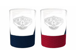 New Orleans Pelicans 2pc Laser Etched Commissioner Rocks Glass Set