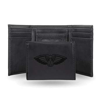 New Orleans Pelicans Black Laser Engraved Faux Leather Trifold