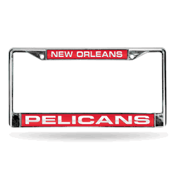 New Orleans Pelicans Laser Chrome Frame - Red Background With White Letters