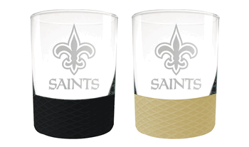 New Orleans Saints 2pc Laser Etched Commissioner Rocks Glass Set