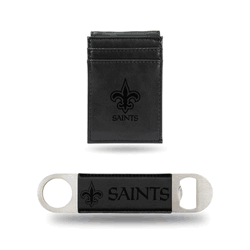 New Orleans Saints Black Laser Engraved Front Pocket Wallet & Bar Blade