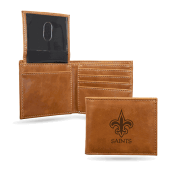 New Orleans Saints Brown Laser Engraved Bill-fold Wallet