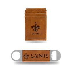New Orleans Saints Brown Laser Engraved Front Pocket Wallet & Bar Blade