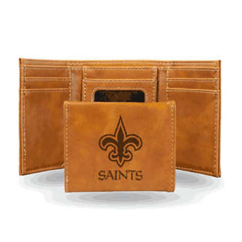 New Orleans Saints Brown Laser Engraved Tri-Fold Wallet