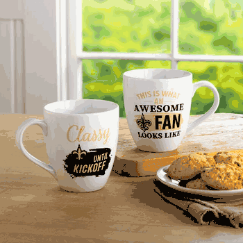New Orleans Saints Coffee Mug 17oz Ceramic 2 Piece Set with Gift Box