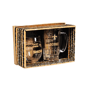 New Orleans Saints Drink Set Boxed 17oz Stemless Wine and 16oz Tankard