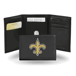 New Orleans Saints  Embroidered Genuine Leather Tri-fold Wallet 3.25" x 4.25" - Slim
