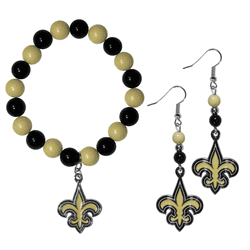 New Orleans Saints Fan Bead Earrings and Bracelet Set