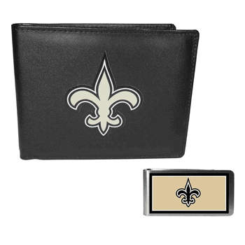 New Orleans Saints Leather Bi-fold Wallet & Color Money Clip