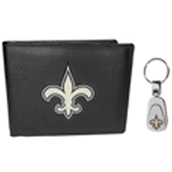 New Orleans Saints Leather Bi-fold Wallet & Steel Key Chain