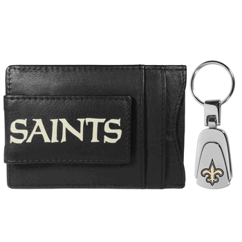 New Orleans Saints Leather Cash & Cardholder & Steel Key Chain