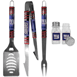 New York Giants 3 pc Tailgater BBQ Set and Salt and Pepper Shakers