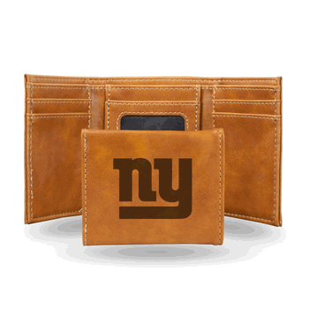 New York Giants Brown Laser Engraved Faux Leather Trifold