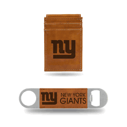 New York Giants Brown Laser Engraved Front Pocket Wallet & Bar Blade