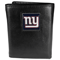 New York Giants Deluxe Leather Tri-fold Wallet Packaged in Gift Box