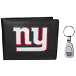 New York Giants Leather Bi-fold Wallet & Steel Key Chain