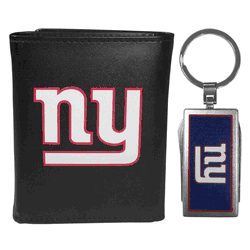 New York Giants Leather Tri-fold Wallet & Multitool Key Chain, Black