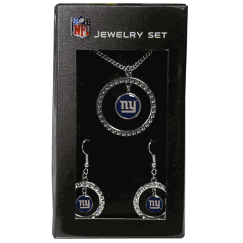 New York Giants Rhinestone Hoop Jewelry Set
