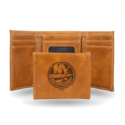 New York Islanders Brown Laser Engraved Faux Leather Trifold
