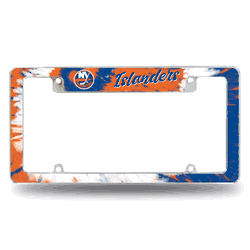 New York Islanders Tie Dye 12" x 6" Chrome All Over Automotive License Plate Frame for Car/Truck/SUV