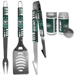 New York Jets 3 pc Tailgater BBQ Set and Salt and Pepper Shaker Set