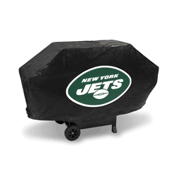 New York Jets Black Deluxe Vinyl Grill Cover - 68" Wide/Heavy Duty/Velcro Staps