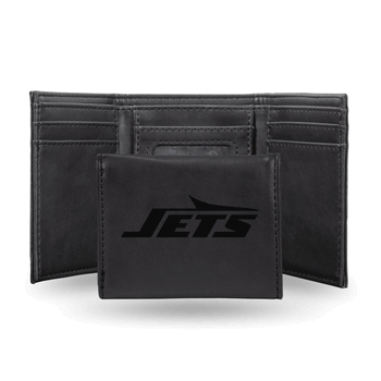 New York Jets Black Laser Engraved Faux Leather Trifold