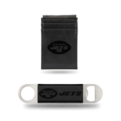 New York Jets Black Laser Engraved Front Pocket Wallet & Bar Blade