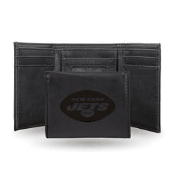 New York Jets Black Laser Engraved Tri-Fold Wallet
