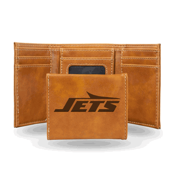 New York Jets Brown Laser Engraved Faux Leather Trifold