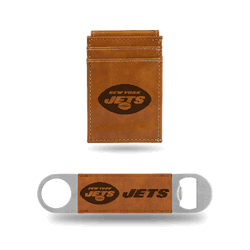 New York Jets Brown Laser Engraved Front Pocket Wallet & Bar Blade