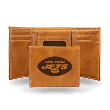 New York Jets Brown Laser Engraved Tri-Fold Wallet