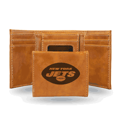 New York Jets Brown Laser Engraved Tri-Fold Wallet