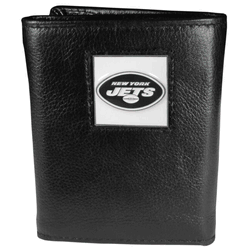 New York Jets Deluxe Leather Tri-fold Wallet Packaged in Gift Box