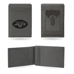 New York Jets Gray Laser Engraved Front Pocket Wallet