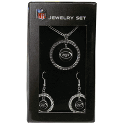 New York Jets Rhinestone Hoop Jewelry Set