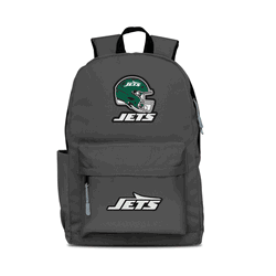 New York Jets Two-Logo Campus Backpack, Gray, with Gray Zipper