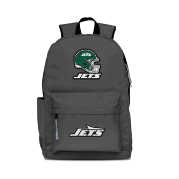 New York Jets Two-Logo Campus Backpack, Gray, with Gray Zipper