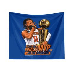 New York Knicks Jalen Brunson 2026 NBA Finals MVP Celly Wall Hanging Tapestry 34x40 inches